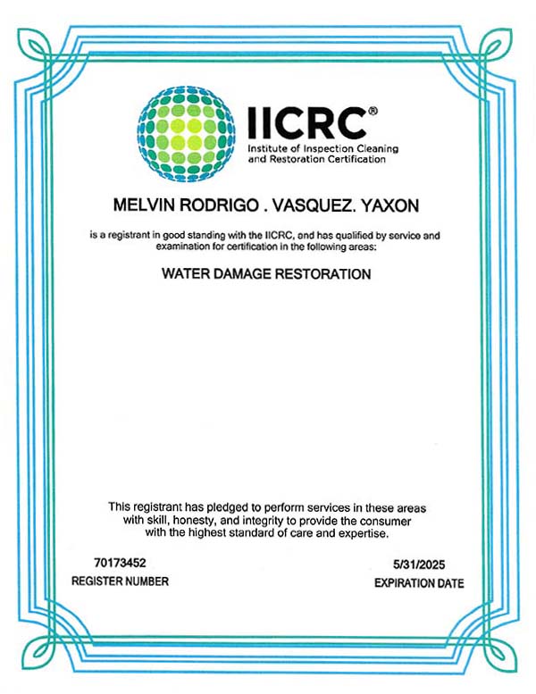 Rodrigo Vasquez IICRC License